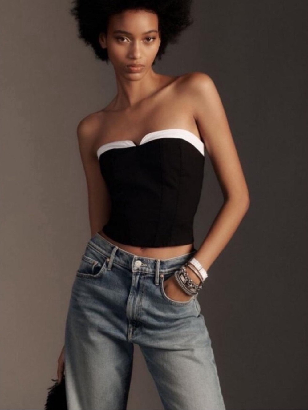 Anthropologie - Maeve Strapless Black and White Bustier Top